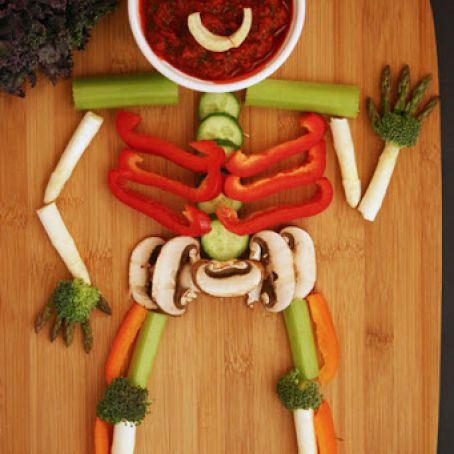 Veggie Skeleton with Roasted Red-Pepper Dip